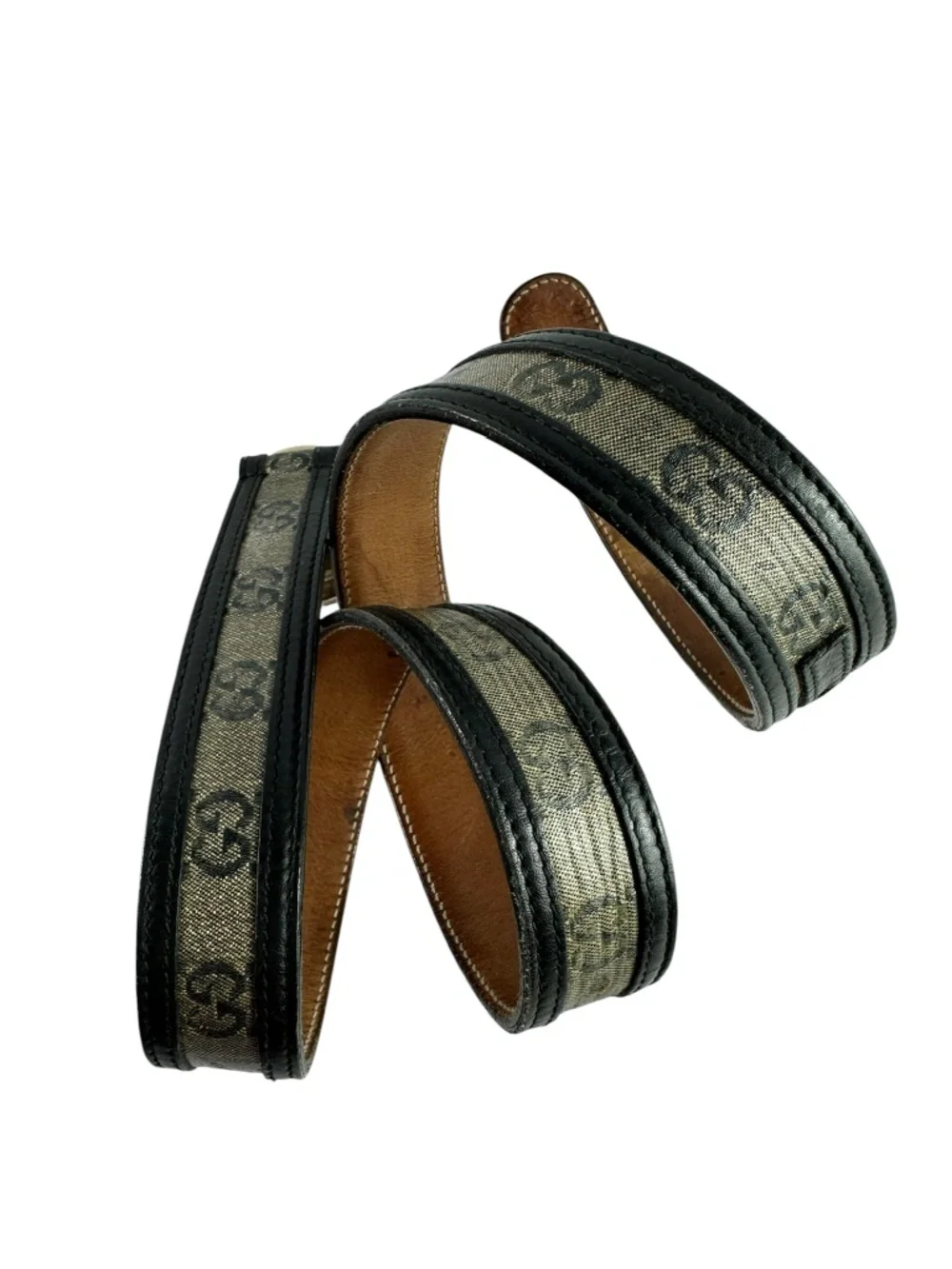 Genuine Vintage GUCCI Black Leather Canvas Interlocking GG Gold Buckle Belt 34
